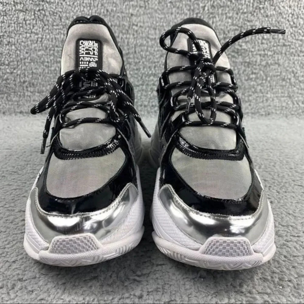 Jeffrey campbell sneakers Metallic Luxembourg Leather Lace Up Chunky Size 8 Gray - Picture 7 of 16